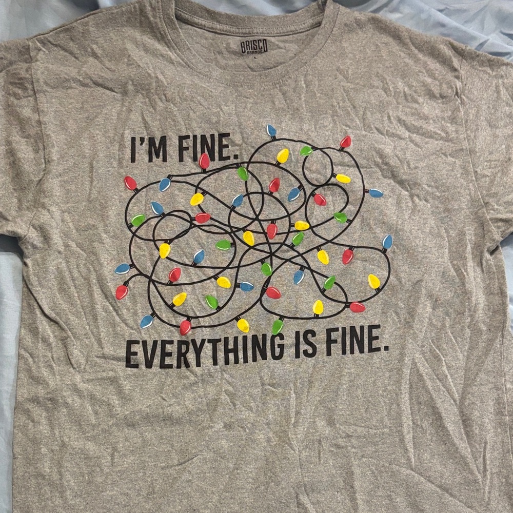 Brisco Gray Short Sleeve Tee with Colorful Lights Design CHRISTMAS